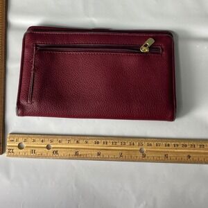 Burgundy Pebbled Leather Zip Around Continental Wallet Clutch Gold Tone Zipper